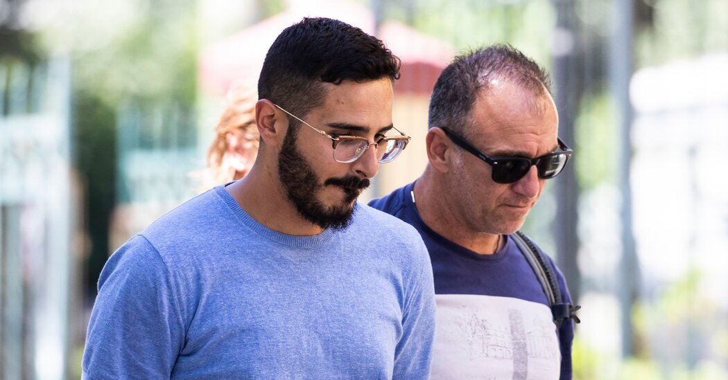 Shimon Hayut, left, also known as, Simon Leviev, in Athens in 2019. 